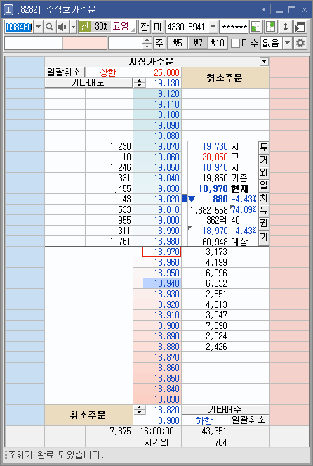 키움증권 영웅문 [8282] 주식호가주문 창